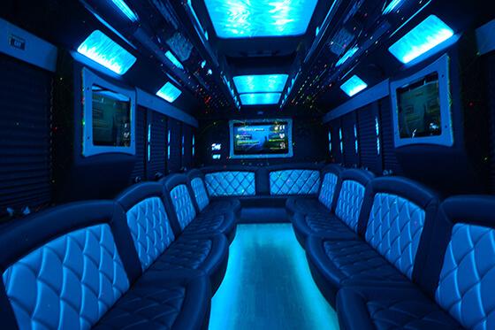 Spacious party bus interior